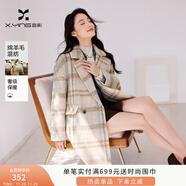 香影復古格紋毛呢西裝外套女款2025冬季新款含羊毛中長(cháng)款呢子大衣 駝色 S 155/80A/85-95斤