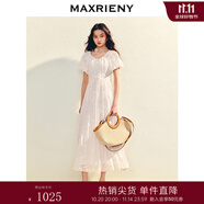 MAXRIENY【商場同款】歐式田園風(fēng)連衣裙25夏款收腰x型長裙茶歇裙 漂白 S