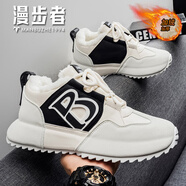 漫步者男鞋2025新款撞色高級感潮流休閑百搭軟底增高加絨跑步運動(dòng)鞋子男 白色 39