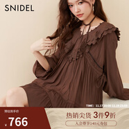 SNIDEL春夏刺繡花邊荷葉領(lǐng)喇叭袖襯衫連衣裙SWFB251065 棕色 均碼 (F)