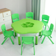 積易木坊高品質(zhì)幼兒園桌椅多功能梅花玩具收納桌幼兒園創(chuàng  )意手工游戲升降桌 綠色升降梅花玩具桌【帶5椅】(主圖)