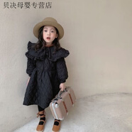 儷韻小屋（LiYunHouSe）韓國女童連衣裙冬季新款洋氣加絨加厚大翻領(lǐng)棉裙兒童小女孩公主裙 黑色棉服連衣裙 90 建議身高75-80