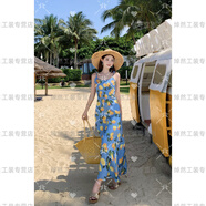 蕉京波西米亞風(fēng)格連衣裙民族風(fēng)馬爾代夫海邊度假沙灘裙法式檸檬印花藍 檸檬印花 M