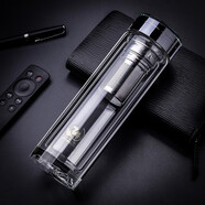 駱卡卡男士玻璃杯雙層刻字泡茶杯水晶茶水分離杯水杯保溫大容量杯子 亮銀色-380ML