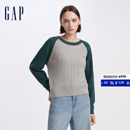 GAP女裝LOGO撞色插肩袖圓領(lǐng)毛衣寬松針織衫634840 灰綠拼接 S (160/80A)亞洲尺碼