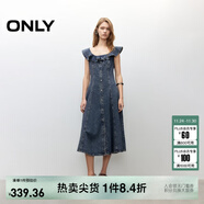 ONLY2025夏季新款減齡飛袖荷葉領(lǐng)拼接牛仔裙連衣裙女|125242007 J33復古350牛仔洗水 L