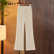 伊卉（YIHUI）可定制通勤微喇褲女2025春秋季新款垂感顯瘦高腰西裝直筒休閑長(cháng)褲 杏色 S