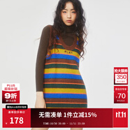 MLMR MY LIFE MY RULES秋裝新款女裝中裙背帶裙針織撞色條紋復(fù)古連衣裙M23307002 油綠色 S