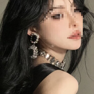 初享（CHUXIANG）復古耳環(huán)女港風(fēng)氣質(zhì)歐美輕奢小眾設計感耳飾夸張新中式耳夾 925銀針--黑寶石耳釘(GB0836)