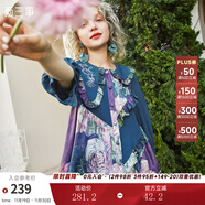 兩三事梵高文藝復古油畫(huà)連衣裙女2025新款寬松民族風(fēng)裙子衣鈴懸花 藍色 L