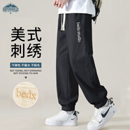 頂峰保羅（Dingfengbaoluo）日系純棉褲子男秋季潮牌刺繡寬松美式工裝休閑長(cháng)褲WH5605黑色M