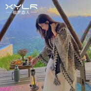 相伊戀人麗江披肩民族風(fēng)旅游針織圍巾女春秋季云南保暖斗篷草原披風(fēng)外套 白灰色 均碼【100cm*135cm，470克】