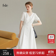 范思藍恩22FS2026法式V領(lǐng)連衣裙女夏新款肌理感初戀小白裙 溫柔白（短款） S