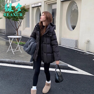 綠夕（REAXUR）女士高端羽絨服女2025年新款小個(gè)子高檔外套時(shí)尚洋氣韓版女裝收腰 黑色 L （建議130-150斤）