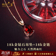 楊氏六喜生日禮物送女友老婆 紅寶石項鏈女玫瑰金紅石榴石鑲鉆石吊墜  18k金吊墜+18k金鏈