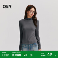 森馬（Semir）長(cháng)袖t恤女短款半高領(lǐng)薄絨輕暖打底衫2024冬新款純色修身抓絨內搭 灰色調00322 M
