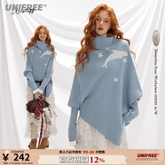 UNIFREE藍色韓系高領(lǐng)毛衣女斗篷式不規則寬松慵懶翻領(lǐng)復古蝙蝠衫 藍色 S