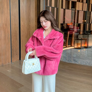 璇醇毛毛外套女冬皮毛一體短款海寧皮草水貂毛寬松年輕款小母貂整貂皮 玫紅(冬日里盛開的玫瑰 皚皚白雪格外醒目) 3XL 155-165斤(送價值98元加絨加厚保暖