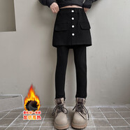 G.duck女童牛仔褲秋冬女孩黑色加絨加厚小腳鉛筆褲冬季裙褲大童兒童褲子 黑色 170 cm