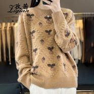 孜茜羊毛衫女圓領(lǐng)手工鉤花重磅加厚毛衣100%純羊毛長(cháng)袖針織打底衫 淺焦糖 M