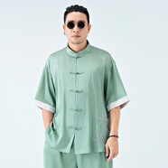 路林狼 L[選購幸運袋]半墨大號男士短袖t恤2025夏季短袖襯衫Polo衫破碼大 MDCX240031胡克綠 5XL _(225斤-250斤)