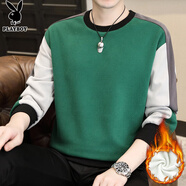 花花公子（PLAYBOY）長(cháng)袖t恤男秋冬款新款時(shí)尚休閑加絨保暖衛衣男百搭寬松打底衫男裝 綠色 加絨 C-2403HH5818H&Q-R L