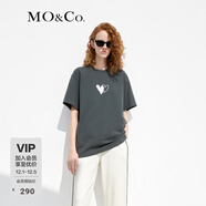 MO&Co.愛(ài)心印花圓領(lǐng)短袖寬松純棉T恤美式復古上衣上裝基礎黑白灰 古堡灰色 M 165