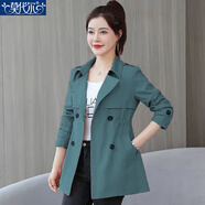 莫代爾短外套女2025春秋冬有里布新款風(fēng)衣女短中款女裝氣質(zhì)顯瘦小個(gè)子女 綠色 常規 M