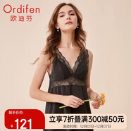 歐迪芬睡衣家居服薄款V領(lǐng)蕾絲花卉女士睡裙鏤空拼接款短裙睡衣 XH0101