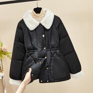 以純（YISHion）棉服女冬季2025年新款爆棉衣外套羊羔毛領(lǐng)拼接收腰小香風(fēng)棉襖 黑色【冬天外套韓系棉服深秋夾棉外套女森系洋氣面包服 S 【80-105斤】