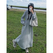 RSRDDY灰色連帽衛衣連衣裙2025新款女秋季韓版寬松休閑運動(dòng)簡(jiǎn)單大方長(cháng)裙 圖片色 XXS S