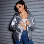 美式大碼羽絨棉衣棉服男女通用冬季美拉德亮面外套棉襖情侶潮服 銀色 M