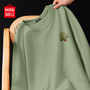 名創(chuàng  )優(yōu)品（MINISO）重磅T恤男長(cháng)袖2025秋季新款純棉圓領(lǐng)內搭上衣男生春秋打底衫衣服 棕櫚綠(mt萌綠繡杉胸標) S 165(男女同款)