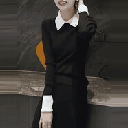 【新款高端】灰色翻領(lǐng)針織衫秋裝女裝秋季撞色拼接小上衣毛衣 黑色針織衫 均碼 XL 【建議115-130斤】