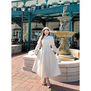 安妮不火氣質(zhì)收腰蕾絲斗篷呢子連衣裙女微胖大碼毛呢千金大擺裙 杏色長(cháng)款 M M