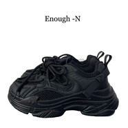 溫爾縵（E）2023秋季新款老爹鞋男女生透氣厚底增高黑色百搭休閑運動(dòng)鞋子男潮 黑色 36