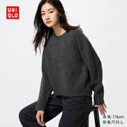 優(yōu)衣庫女裝舒芙蕾圓領(lǐng)針織衫/毛衣毛衫25新款479157 08 深灰色 M