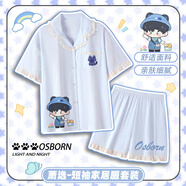 【光與夜之戀】同人周邊翻領(lǐng)花邊甜美兩件套睡衣夏季短袖短褲動(dòng)漫 光夜-拾趣系列-藍色蕭逸 A22164兩件套-M