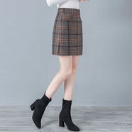 夏典素訂女王（SE.PSTP）毛呢a字短裙女秋冬復古港味格子半身裙高腰顯瘦包臀裙子一步裙潮 紅條格子 松緊腰 L (建議100-110斤)