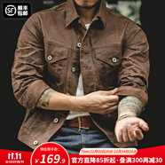 馬登工裝美式復古重磅帆布油蠟夾克男阿美咔嘰修身上衣硬漢男士外套秋 杏樹(shù)棕（不能水洗） 【外套男高級感痞帥】 XL