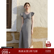 自巧小個(gè)子黑白格紋氣質(zhì)顯瘦度假連衣裙女2024夏裝新款收腰中長裙 黑白格 S (3碼)