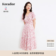 珂萊蒂爾夏季溫柔風(fēng)淑女茶歇復古碎花V領(lǐng)短袖連衣裙女花韻夢(mèng)境 淺紫紅 2XL