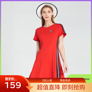 敦奴（DUNNU）【清倉價(jià)】敦奴商場(chǎng)同款夏季短袖圓領(lǐng)撞色顯瘦連衣裙 朱紅 S