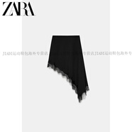 ZARA2025冬季新款 女裝 ZW 系列中腰不對稱(chēng)蕾絲裙 9698606 800官方正 黑色 L (175/78A)