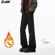 CLOR秋冬彎刀微喇牛仔褲男cleanfit美式寬松百搭直筒長(cháng)褲NZ15黑色XL