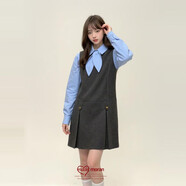 園翌韓系氣質(zhì)感冬季穿搭加厚毛呢背心連衣裙蝴蝶結襯衫兩件套裝女 襯衫 S