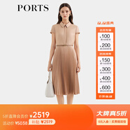 PORTS寶姿女裝春夏新款通勤襯衫領(lǐng)拼接百褶收腰短袖中長(cháng)連衣裙 珍珠粉-1 XS (2)