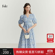 范思藍恩范思藍恩法式油畫感藍色碎花顯瘦連衣裙夏裝短袖V領裙子 白底藍碎花 XS