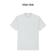 nice rice好飯 r.系列全棉針織休閑基礎簡(jiǎn)約圓領(lǐng)短袖T恤 藍白色（260克） M