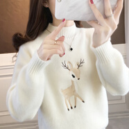 香影純2025刺繡毛衣女大童初中高中半高領(lǐng)學(xué)院風(fēng)百搭卡通甜美針織少女裝 白色 【小鹿】  粉紅色 【小鹿】 L (建議105-115斤)